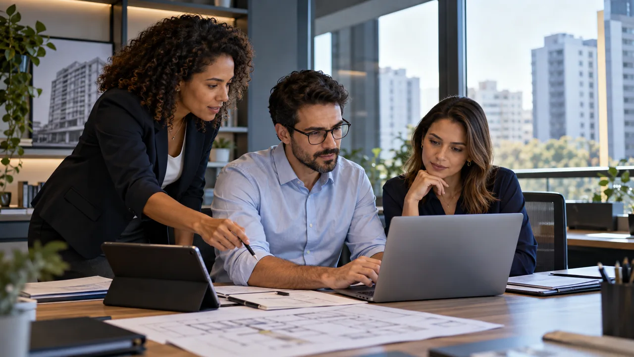 Equipe de administradora organizando prioridades da operação